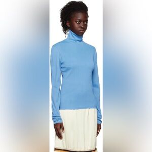 Bianca Saunders Rib Knit Stretch Nylon Turtleneck in Cerulean Medium Retail $350